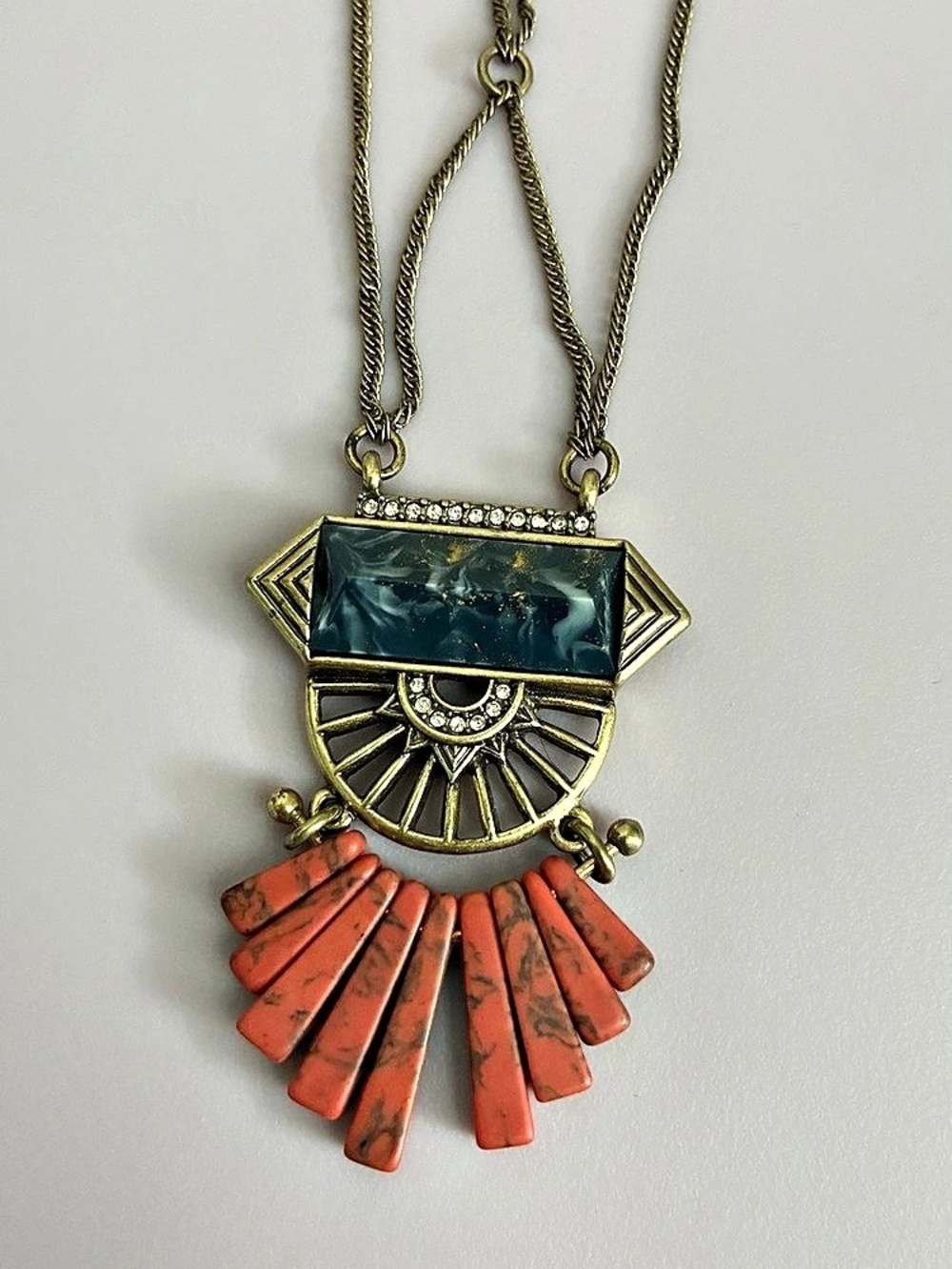 Statement Pendant Necklace in Orange & Gold Like New